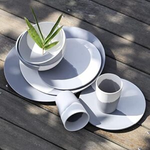 MORGIANA 8 pcs Bamboo Dinnerware Set Reusable Plates Bowls Sets, Camping Picnic Dishes Tableware Set for 2 (Gray & White)