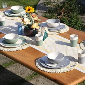 MORGIANA 8 pcs Bamboo Dinnerware Set Reusable Plates Bowls Sets, Camping Picnic Dishes Tableware Set for 2 (Gray & White)