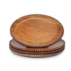 gg s/4 mango wood beaded charger other decor, 14inl x 14inw x 1.1inh, brown