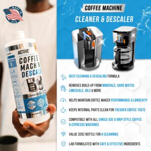 Coffee Machine Descaler Descaling Solution - 32oz (8 Uses) Compatible with Keurig, Nespresso, Breville, Delonghi, Jura, Ninja - Espresso Coffee Maker Cleaner, Coffee Pot Cleaning Limescale Remover