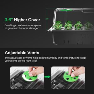 VIVOSUN 1-Pack 40-Cell Seed Starter Trays with 1 Set of LED Lights and 10"x20.75" Seedling Heat Mat, 3.6" Higher Cover, Adjustable Vents, Drainage Holes, Green Propagation Tray for Planting Seeds