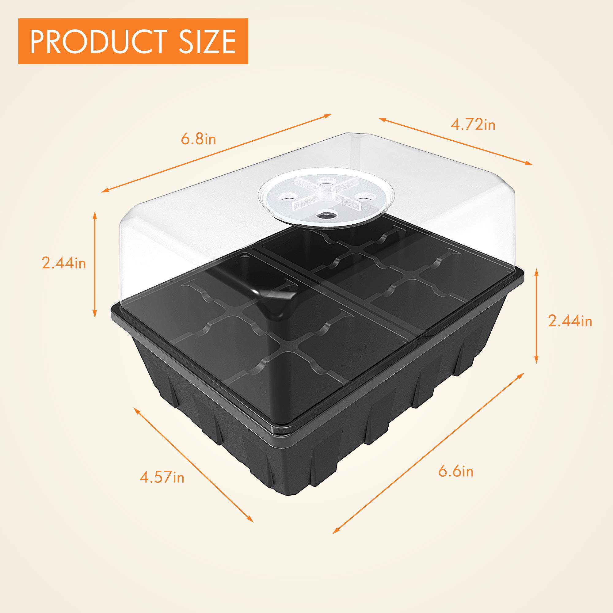 Gardzen 10-Set Garden Propagator Set, Clear Seed Tray Kits with 120-Cell, Seed Starter Tray with Dome and Base 6.6" x 4.5" (12-Cell Per Tray)