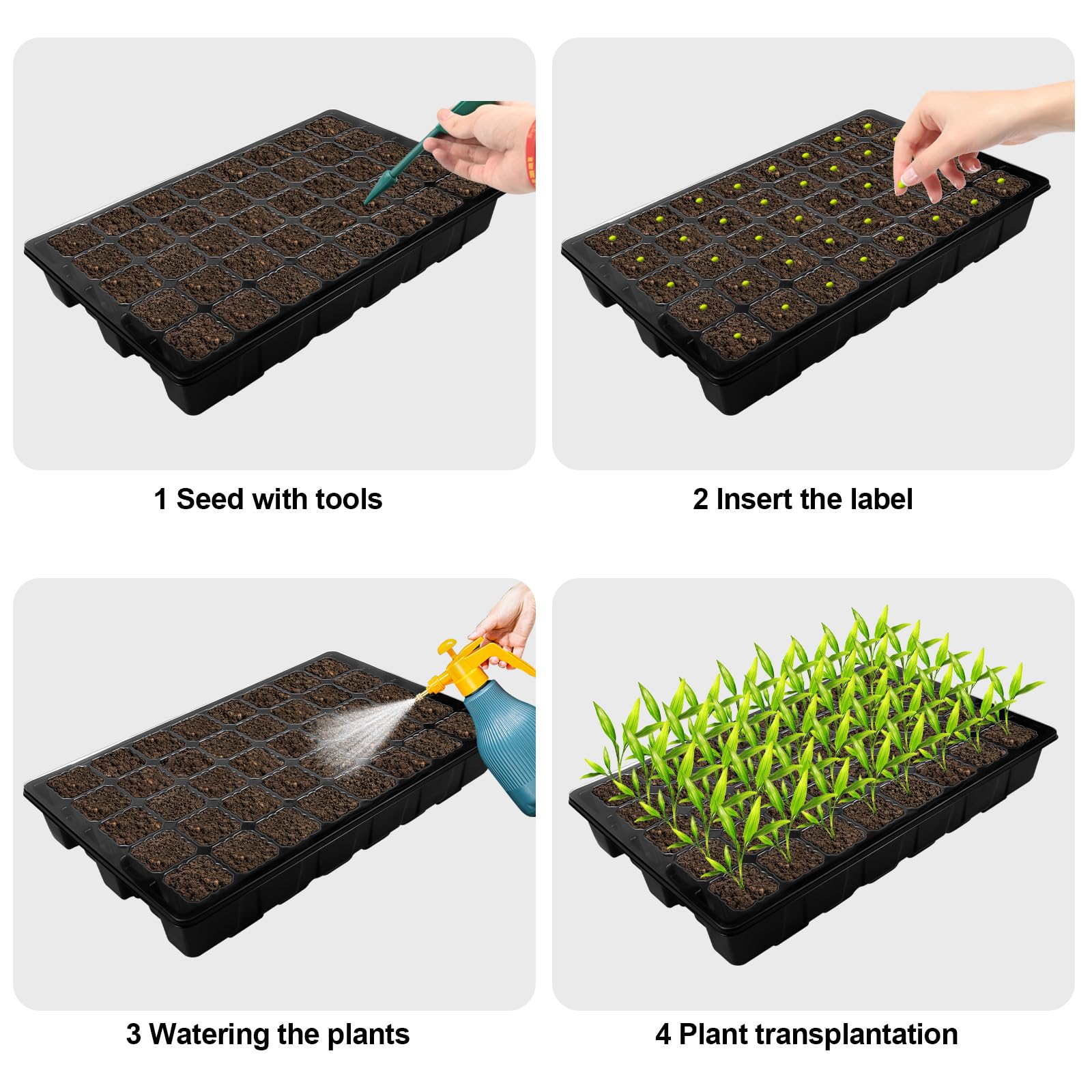 Maylaviu Seed Starter Tray, 4 Pack Seed Starter Kit with Adjustable Humidity Dome,Mini Greenhouse Kit Indoor for Cloning, Propagation, Sprouting and Germination (160 Cell)