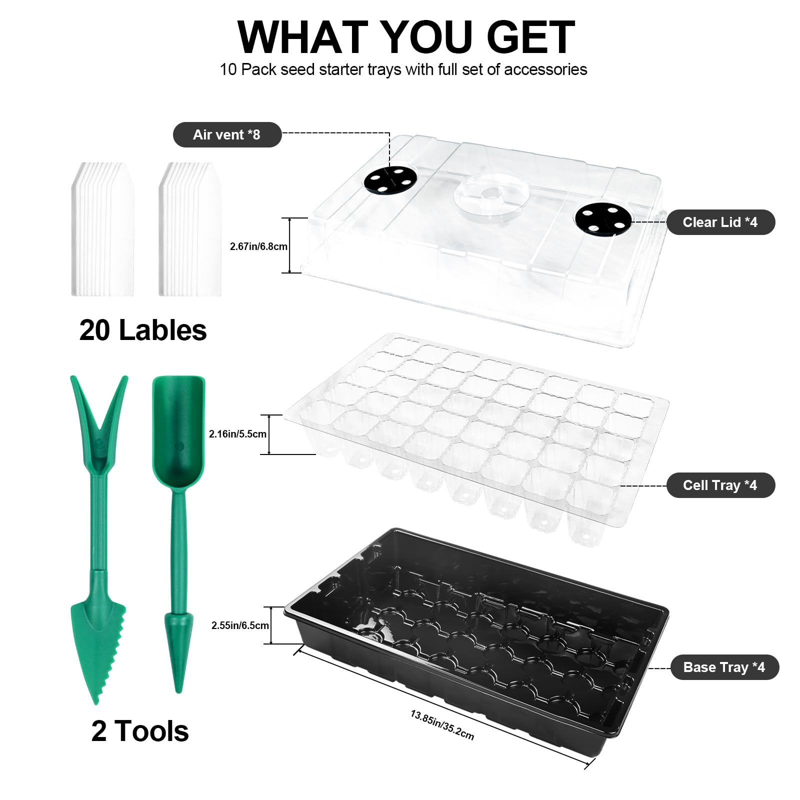 Maylaviu Seed Starter Tray, 4 Pack Seed Starter Kit with Adjustable Humidity Dome,Mini Greenhouse Kit Indoor for Cloning, Propagation, Sprouting and Germination (160 Cell)