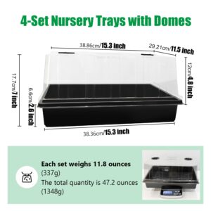 RooTrimmer 4-Set Thick Plastic Seed Starter Trays with Tall Clear Humidity Domes for Nursery Pots Humidity Increasing, Transparent Lids for Plant Growing Seedling Propagation Faster, Germination Kit