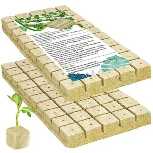 Halatool 1 Inch Rockwool Cubes Garden Rock Wool Stonewool Grow Cubes Starter Plugs for Hydroponics Soilless Cultivation Seedlings Cuttings Clone Plants Germination Start (2 Sheets, 100 Plugs in Total)