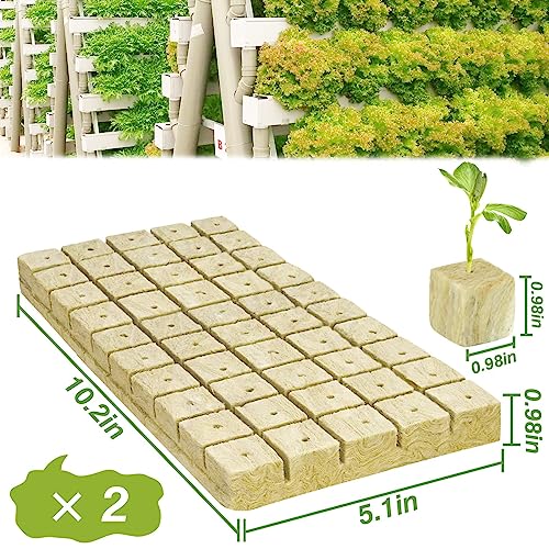 Halatool 1 Inch Rockwool Cubes Garden Rock Wool Stonewool Grow Cubes Starter Plugs for Hydroponics Soilless Cultivation Seedlings Cuttings Clone Plants Germination Start (2 Sheets, 100 Plugs in Total)