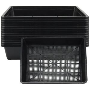 mahiong 14 pack 15 x 12 inch seed starter trays, plastic garden mesh bottom plant germination trays, black growing tray for seedling, microgreen, soil blocks, wheatgrass, hydroponic and fodder systems