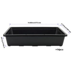 MAHIONG 14 Pack 15 x 12 Inch Seed Starter Trays, Plastic Garden Mesh Bottom Plant Germination Trays, Black Growing Tray for Seedling, Microgreen, Soil Blocks, Wheatgrass, Hydroponic and Fodder Systems