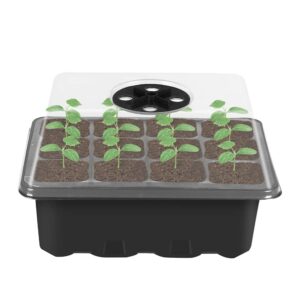 INCHOO 10-Pack Seed Trays Seedling Starter Tray, Humidity Adjustable Plant Starter Kit with Dome and Base Greenhouse Grow Trays for Seeds Growing Starting (Black(12 Cells))