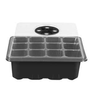 INCHOO 10-Pack Seed Trays Seedling Starter Tray, Humidity Adjustable Plant Starter Kit with Dome and Base Greenhouse Grow Trays for Seeds Growing Starting (Black(12 Cells))