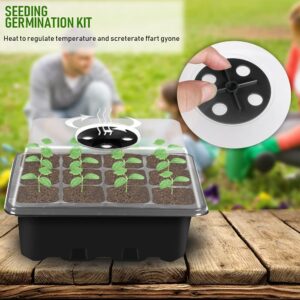 INCHOO 10-Pack Seed Trays Seedling Starter Tray, Humidity Adjustable Plant Starter Kit with Dome and Base Greenhouse Grow Trays for Seeds Growing Starting (Black(12 Cells))