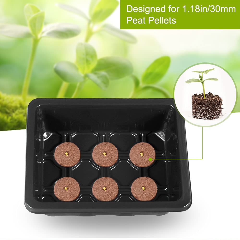 INCHOO 10-Pack Seed Trays Seedling Starter Tray, Humidity Adjustable Plant Starter Kit with Dome and Base Greenhouse Grow Trays for Seeds Growing Starting (Black(12 Cells))