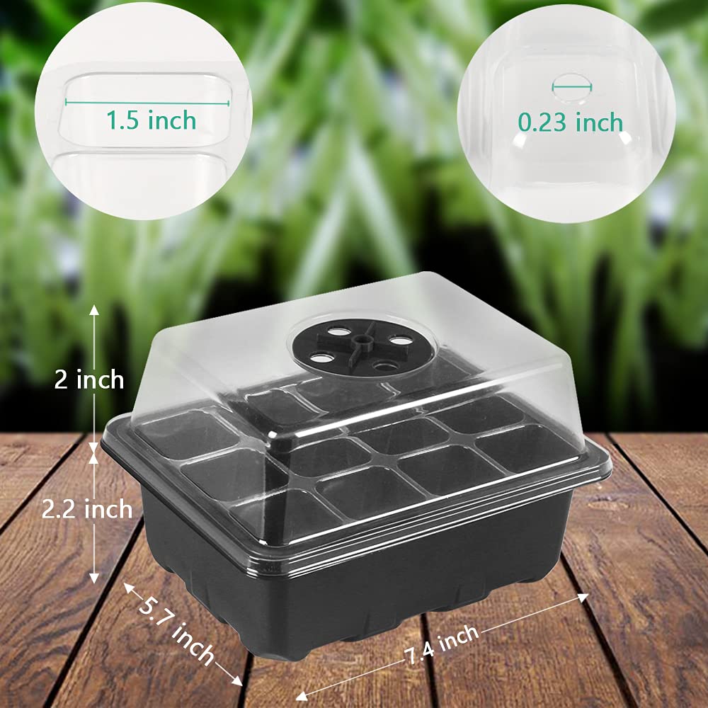 INCHOO 10-Pack Seed Trays Seedling Starter Tray, Humidity Adjustable Plant Starter Kit with Dome and Base Greenhouse Grow Trays for Seeds Growing Starting (Black(12 Cells))