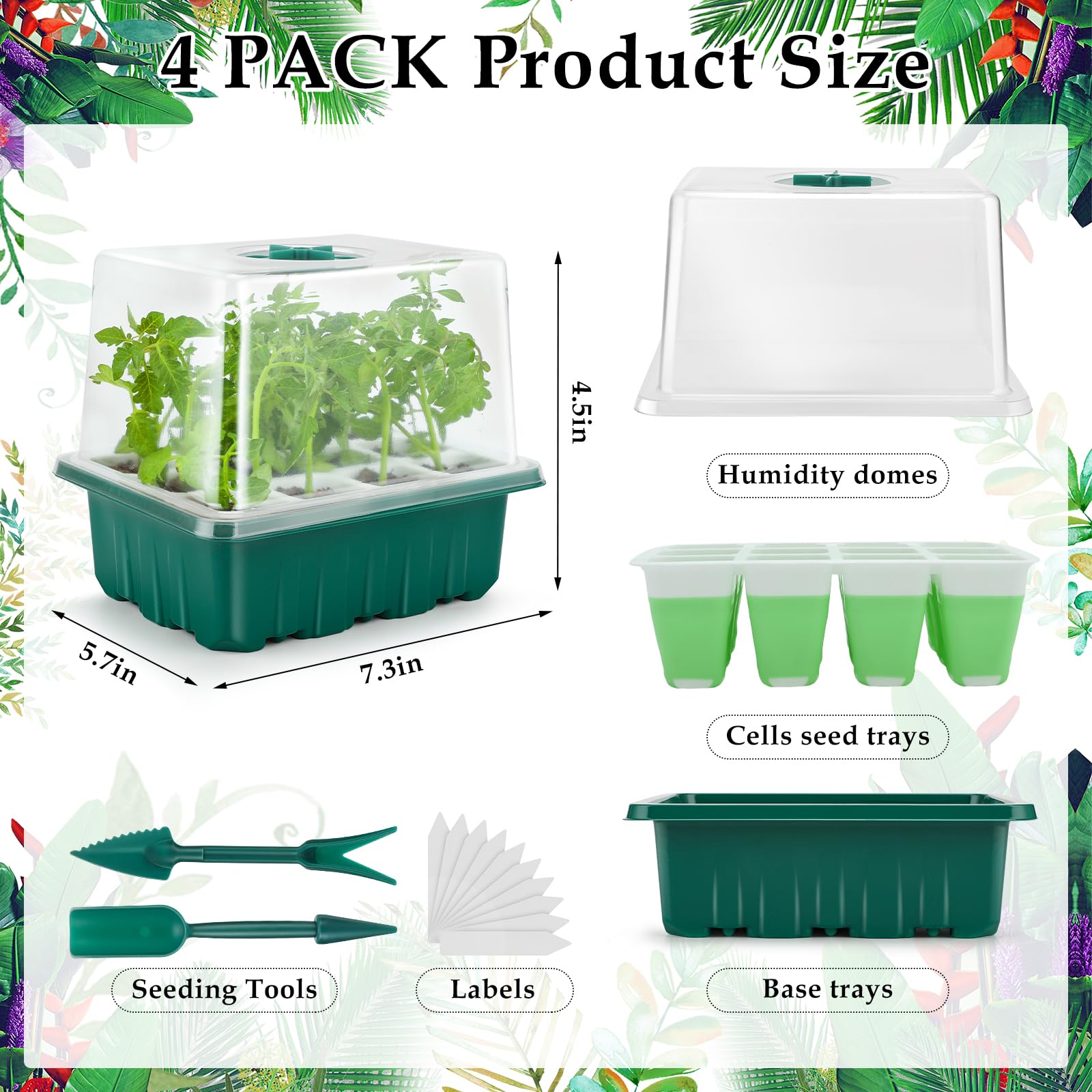 Seed Starter Tray, 72 Cells Indoor Seed Starter Kit, Flexible Silicone Designed Seedling Starter Trays, Germination Tray with Humidity Dome & Lids(4in Height), Reusable & Dishwasher Safe, BPA-Free