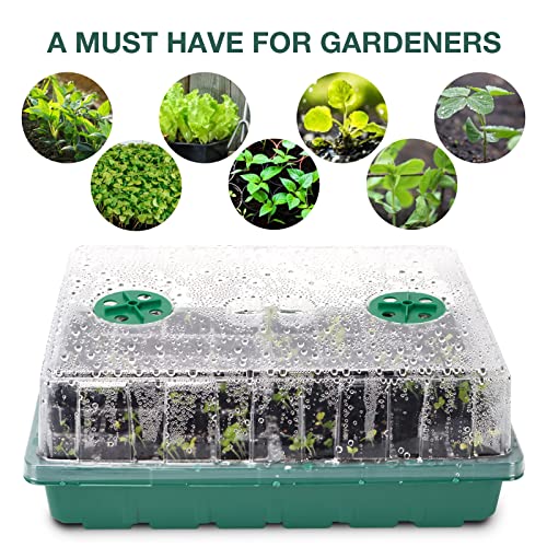 HOXHA 8 Pack Seed Starter Tray Kit, 384 Cell Indoor Seedling Starting Trays with Humidity Dome Base Mini Greenhouse Plant Germination Set for Seeds Growing, 8 Pack 48 Cell