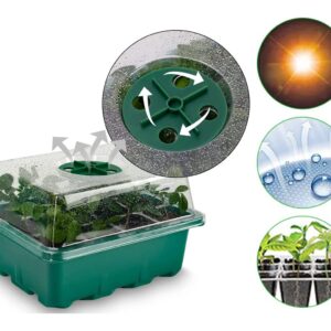 Springen 3 Packs Seed Starter Tray Seedling Starter Kits, Humidity Adjustable Plant Starter Kit with Dome and Base (12 Cells Per Tray, Green)