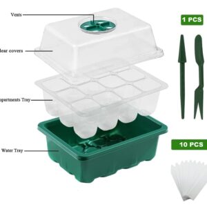 Springen 3 Packs Seed Starter Tray Seedling Starter Kits, Humidity Adjustable Plant Starter Kit with Dome and Base (12 Cells Per Tray, Green)