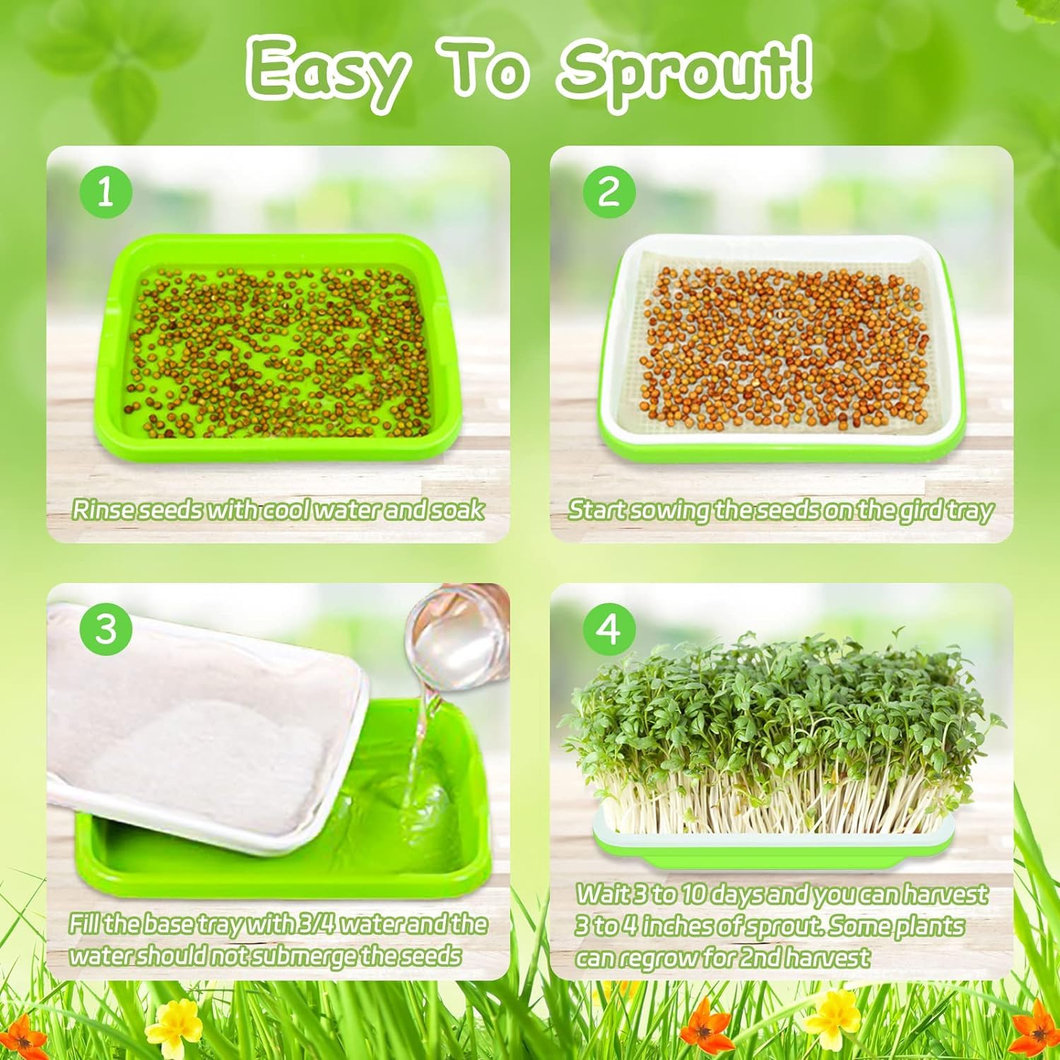 Legigo 5 Pack Seed Sprouter Trays- Soil-Free Cultivation Germination Tray, BPA Free Micro Greens Growing Trays Seed Sprouting Trays Kit with Germinating Paper for Healthy Wheatgrass, Beans and More