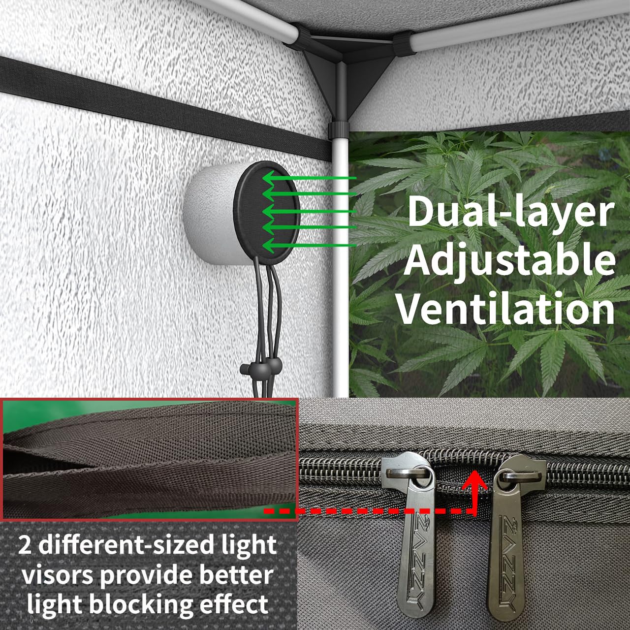 Zazzy Grow Tent, 24"x24"x36" Hydroponic Mylar Grow Tent Reflective Garden Growing Dark Room with Observation Window, Removable Floor Tray and Tool Bag for Indoor Plant Growing 2'x2'