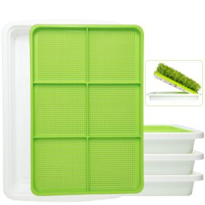 SUNPRO 3-Pack Seed Sprouter Tray BPA Free PP Soil-Free Big Capacity Healthy Wheatgrass Grower Sprouting Container Kit (3Packs,Green Mesh Tray with 6 Zone,White Bottom Tray)