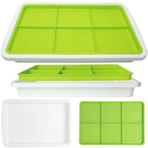 SUNPRO 3-Pack Seed Sprouter Tray BPA Free PP Soil-Free Big Capacity Healthy Wheatgrass Grower Sprouting Container Kit (3Packs,Green Mesh Tray with 6 Zone,White Bottom Tray)