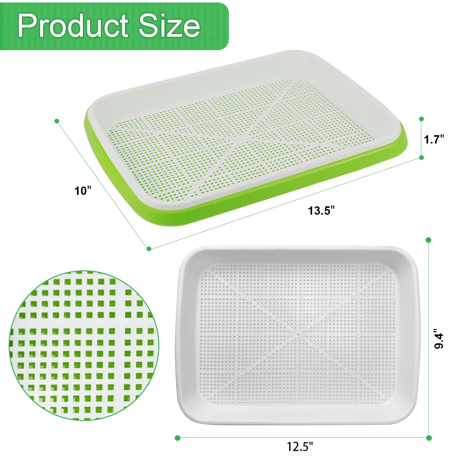 SDLDEER Seed Sprouting Tray, 10 Packs Microgreens Growing Trays Big Capacity Sprouts Growing Kit Soil-Free Sprouter Tray for Sprouting Seeds, Beans, Wheatgrass (without Lids)