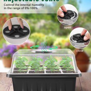 14 Packs Seed Starter Tray, 168 Cells Total Tray, Seed Starting Kit with Adjustable Humidity Dome and Base Plant Starter Kit Mini Greenhouse Germination Kit with 2 Garden Tools and 20 Plant Labels