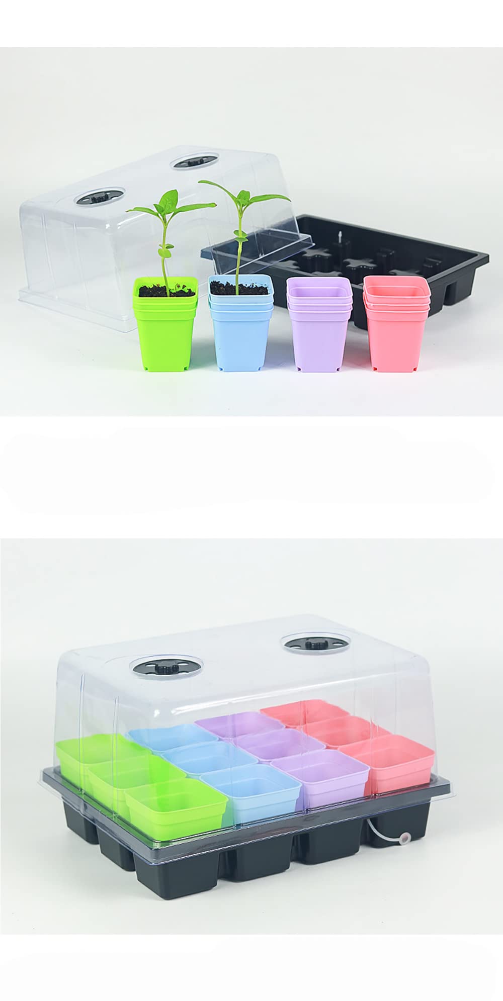 SHIYETA 24Cells -12 Grow Trays with Humidity Dome and Cell Insert - Mini Propagator for Seed Starting and Growing Healthy Plants Durable Reusable and Recyclable 2set