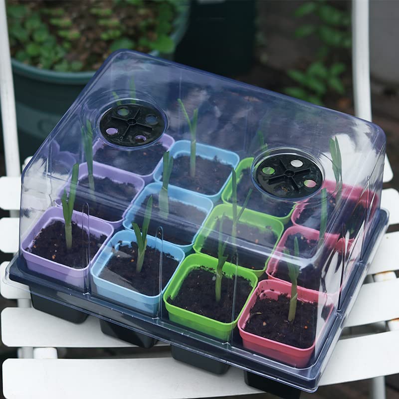 SHIYETA 24Cells -12 Grow Trays with Humidity Dome and Cell Insert - Mini Propagator for Seed Starting and Growing Healthy Plants Durable Reusable and Recyclable 2set