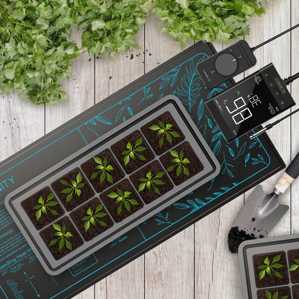 AC Infinity SUNCORE T1, Seedling Mat with Digital Thermostat and Heat Controller 3” x 20”, UL & MET-Certified Waterproof Heating Pad for Indoor Gardening, Hydroponics, Germination, Cloning