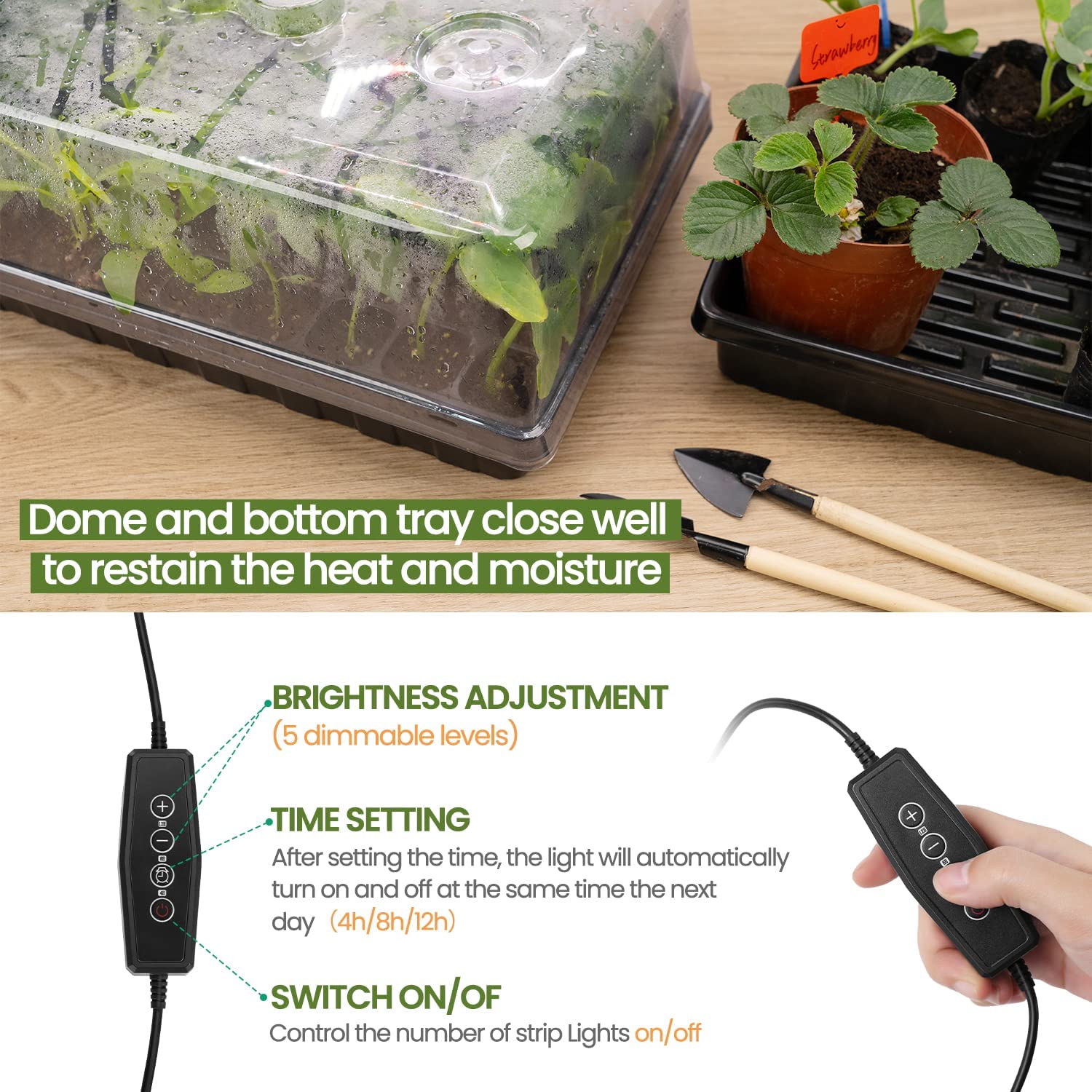 3-Set Strong Plant Growing Trays with Humidity Domes & Seed Starter Kit with Grow Light for Seed Growing Germinating, Starting, Cutting Clone & Plant Propagation Kit