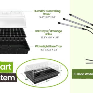 3-Set Strong Plant Growing Trays with Humidity Domes & Seed Starter Kit with Grow Light for Seed Growing Germinating, Starting, Cutting Clone & Plant Propagation Kit