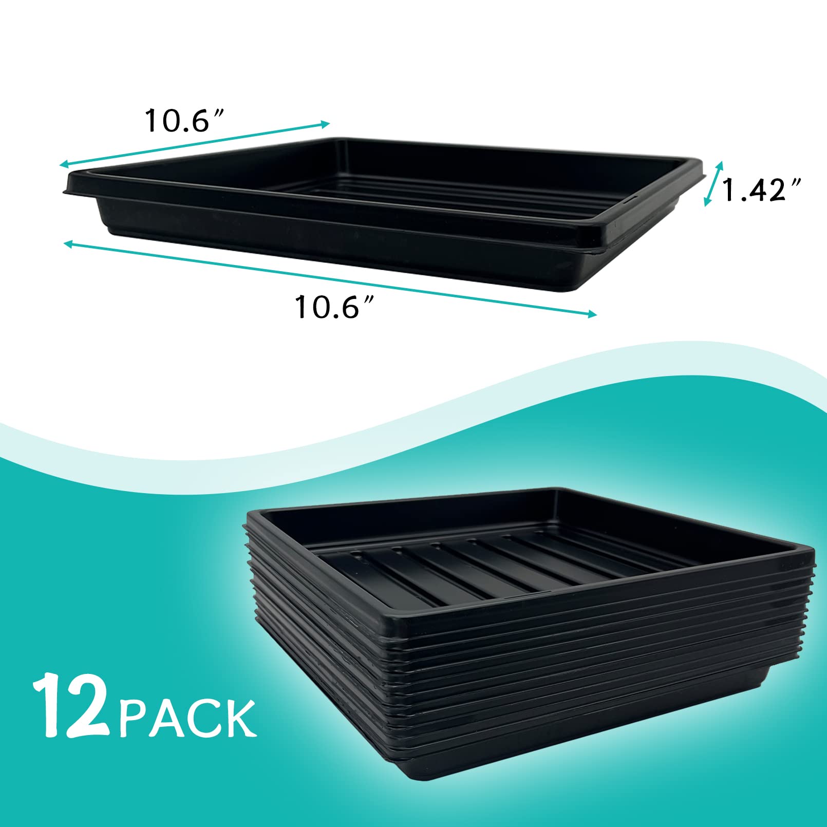 Apatal 1010 Seed Starting Trays, 12 Pack Garden Growing Trays with Drain Holes Reusable Microgreens Seed Plastic Tray Plant Germination Tray