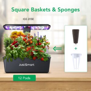 JustSmart Seed Pods Kit for IGS-20SE, Hydroponic Growing Kit, Grow Anything Kit with 12 pcs Grow Sponges, Grow Baskets, Grow Domes, and 1 Set of A&B Solid nutrients