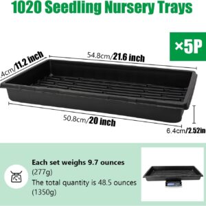 RooTrimmer Plant Growing Nursery, Standard 1020 Trays Plastic Sturdy Farmer Self Seedling Tray for Microgreens Indoor Nursery Pots Transplantation (5-Pack, 21.6"×11.2", 2.52" Deep, no Holes)