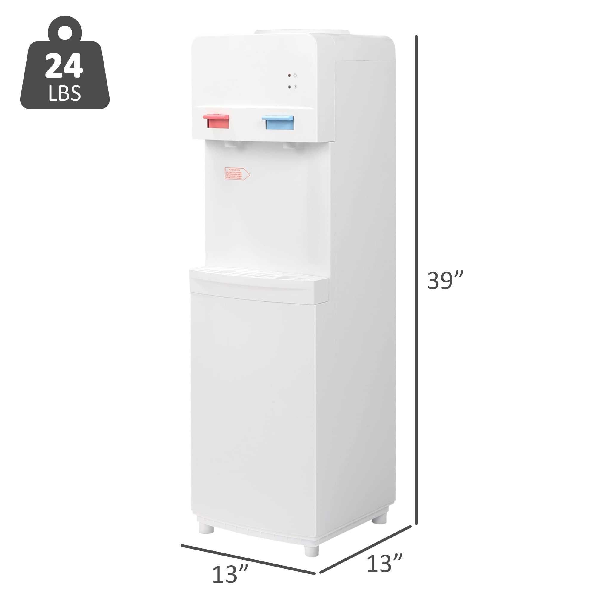 Top Loading Water Cooler Dispenser for 3 & 5 Gallon Water Bottles, Hot & Cold Water, Child Safety Lock, Stainless Steel, ETL Approved, White