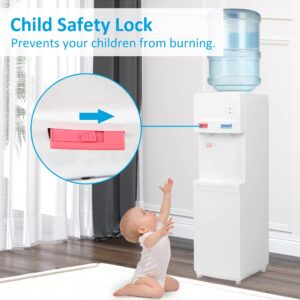 Top Loading Water Cooler Dispenser for 3 & 5 Gallon Water Bottles, Hot & Cold Water, Child Safety Lock, Stainless Steel, ETL Approved, White