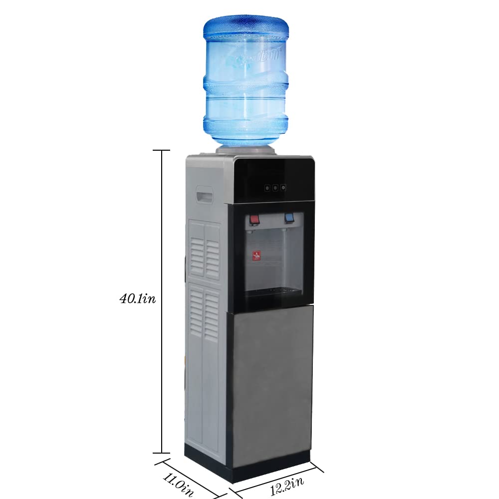 Water Cooler Dispenser 5 Gallon, Top-Loading Hot & Cold Water Cooler for 3 & 5 Gallon Bottles Water Dispenser with Storage Cabinet for Home Office School (Electronic Cooling)