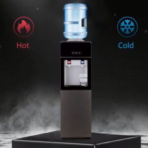 Water Cooler Dispenser 5 Gallon, Top-Loading Hot & Cold Water Cooler for 3 & 5 Gallon Bottles Water Dispenser with Storage Cabinet for Home Office School (Electronic Cooling)