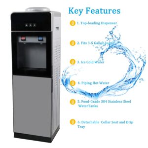 Top Loading Water Cooler Dispenser,Holds 3 & 5 Gallon Bottles Compressor Cooling System Cold and Hot Water Perfect for Home Kitchen Office Dorm