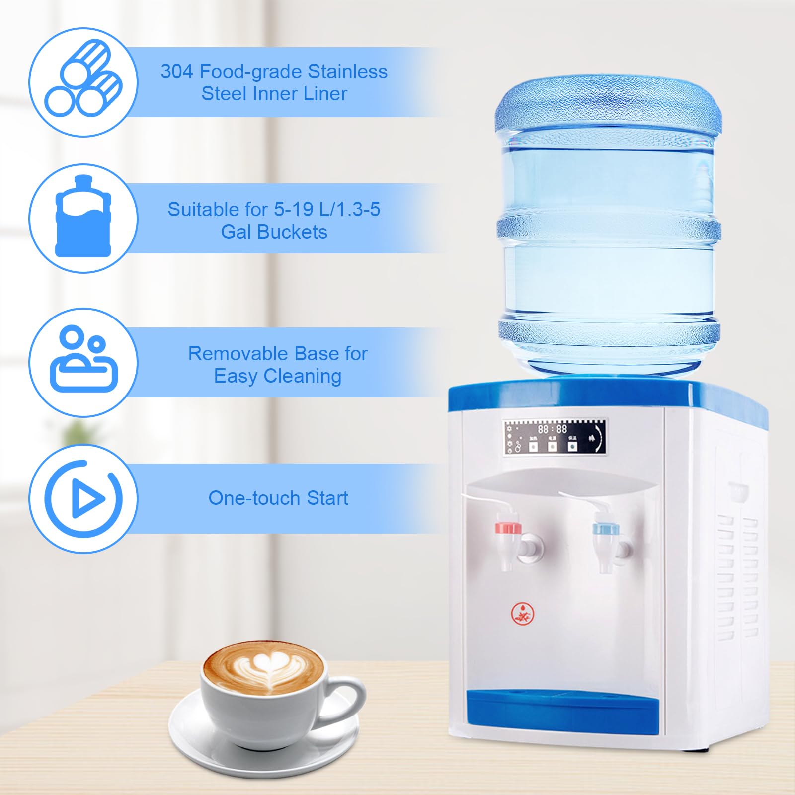 Water Cooler Dispenser-Top Loading Cooler Dispenser for 5 Gallon Bottle Desktop Electric Hot and Cold Dispenser, 3 Temperature Settings Boiling Water, Normal Ice Water Home Kitchen Offices Dorm