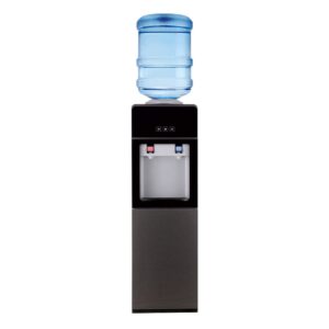 top loading water cooler dispenser, hot and cold water cooler dispenser, holds 3 & 5 gallon bottles, removable drip tray & storage cabinet perfect for homes offices living room kitchen(black)