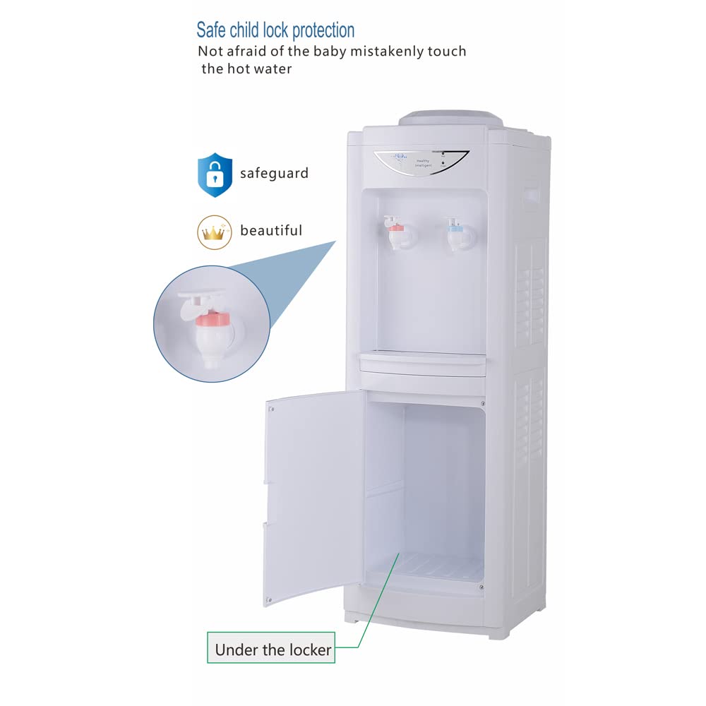 Hot & Cold Top Loading Water Dispenser,5 Gallons Water Coolers with Child Safety Lock Removable Drip Tray & Storage Cabinet,Water Cooler Dispenser for Home,Office(White)