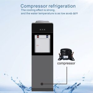 Top Loading Water Cooler Water Dispenser - Stainless Steel Hot & Cold Water Cooler Dispenser, Compressor Cooling, 3 & 5 Gallon Water Dispenser for Home Office School Kitchen, Gray