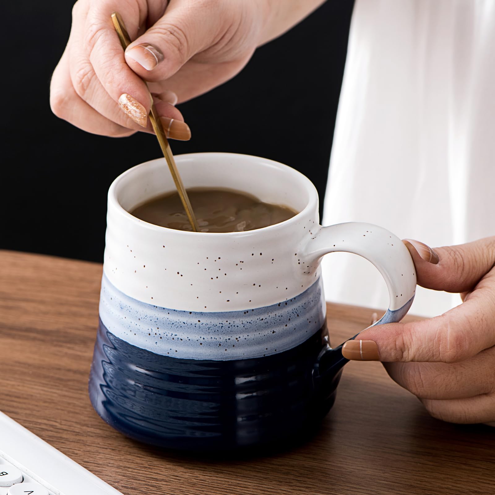 Coffee Cups Large Coffee Mug - 16 oz Ceramic Mugs Set of 4 Blue Stoneware Mugs for Office Home Café, Christmas Wedding Housewarming Gifts, Dishwasher & Microwave Safe