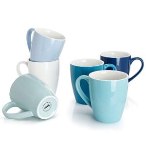 sweese porcelain coffee mugs - 16 ounce - set of 6, cups for latte, hot tea, cappuccino, mocha, cocoa, multicolor, blue assorted colors