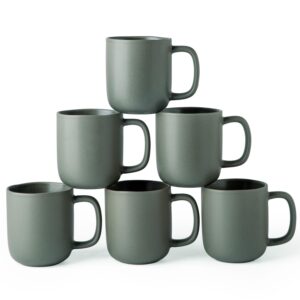 amorarc 14oz coffee mugs set of 6, ceramic coffee mugs with large handle & wavy rim for latte/hot cocoa/tea, stylish coffee mugs for men women. oven,dishwasher&microwave safe, reactive glaze