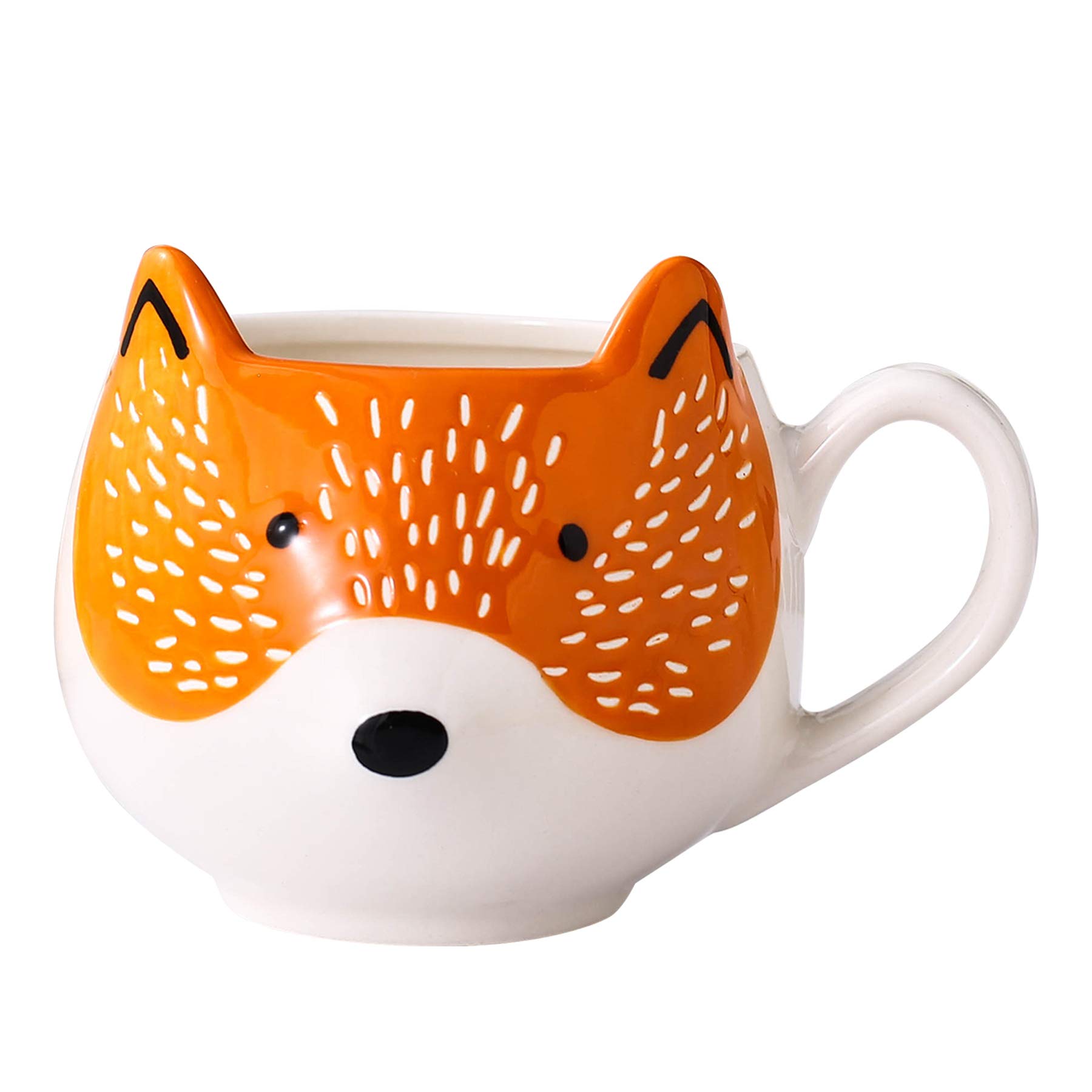 GoldenPlayer 3D Fox Mug Stoneware Coffee Mug Tea Cup Hand Painted Ceramic Animal Coffee Cup Mug, Orange and White