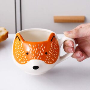 GoldenPlayer 3D Fox Mug Stoneware Coffee Mug Tea Cup Hand Painted Ceramic Animal Coffee Cup Mug, Orange and White